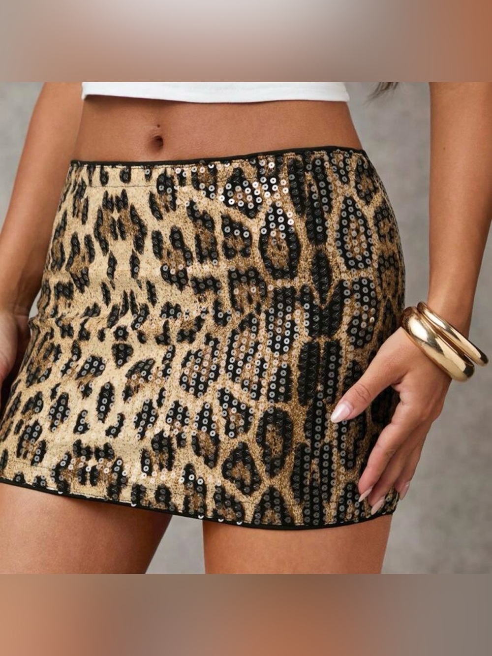 PrettyLittleThing Leopard Cheetah Animal Print Sequin Mini Skirt